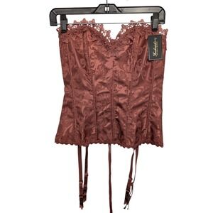 NWT Frederick's of Hollywood Dream Corset Women 34 Rose Lace Garter Lingerie Top
